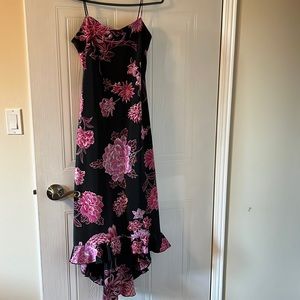Black and pink, floral pattern dress.